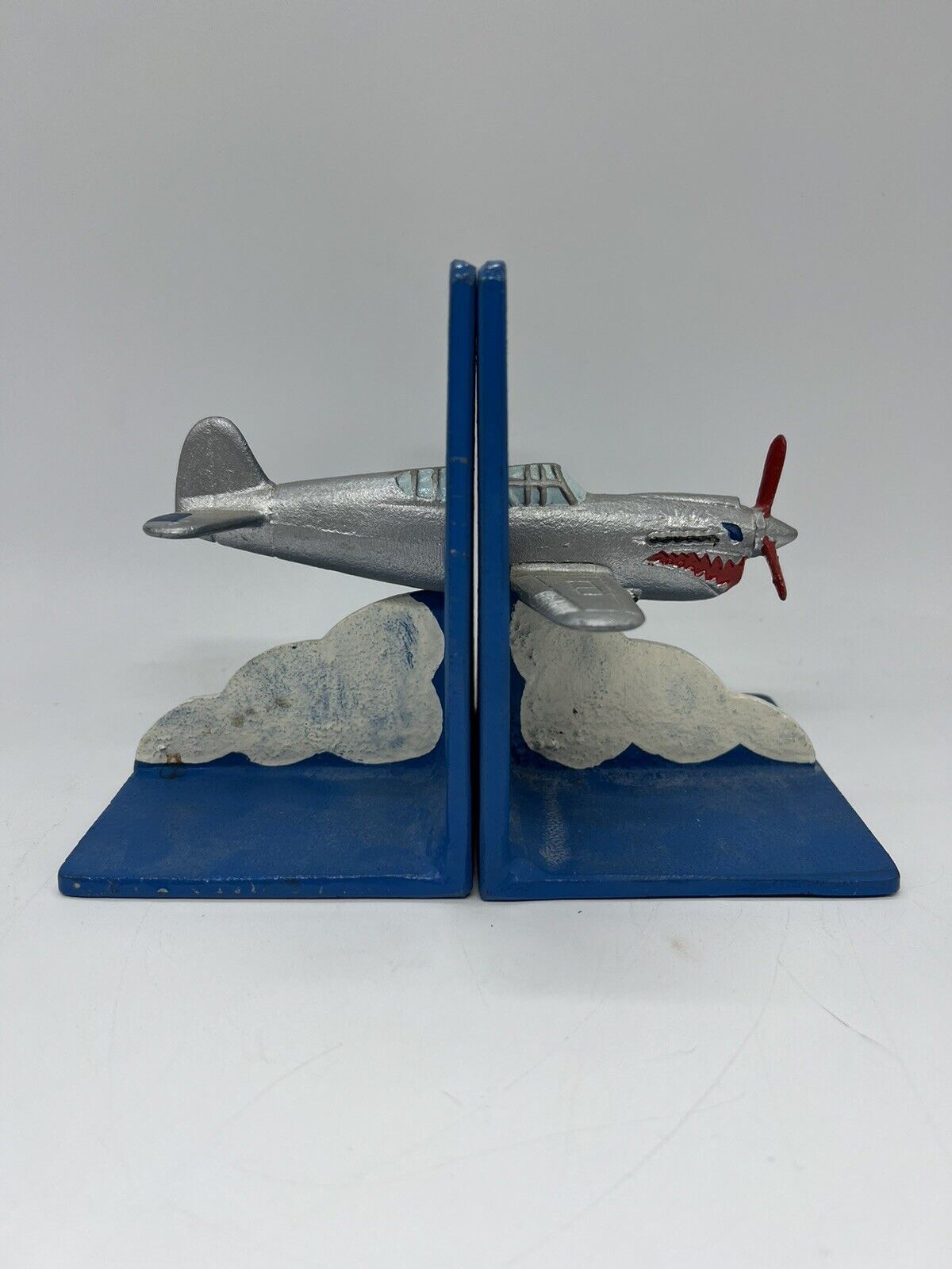 Vintage Airplane Bookends Cast Iron P-59 P-40 Ww2 Aviation Fighter Retro