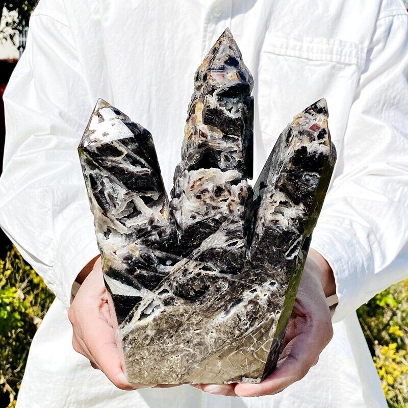 4.12LB Natural sphalerite geode multi-head obelisk quartz crystal energy column
