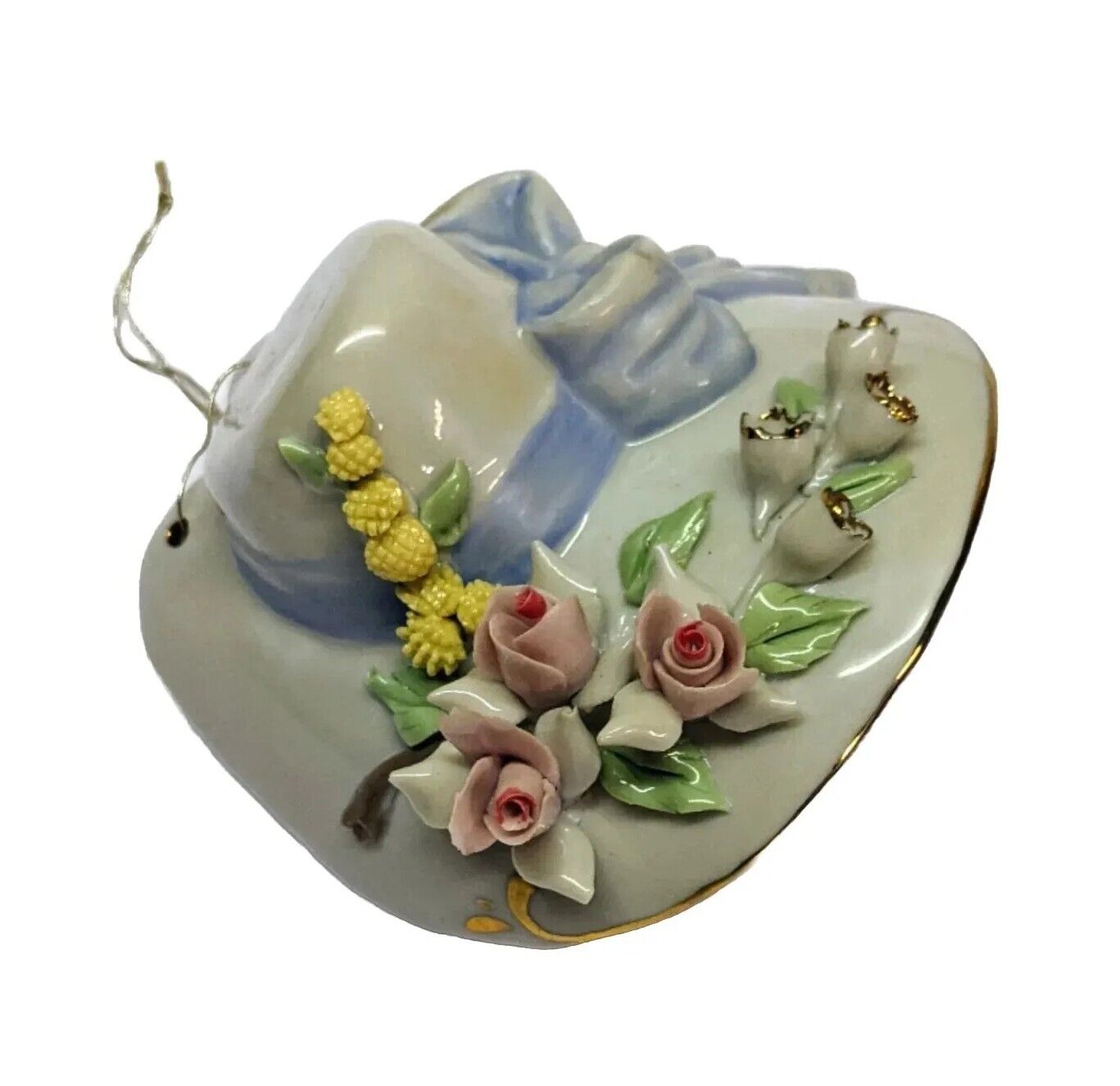 Vintage Capodimonte Flower Hat Bonnet Porcelain Italy Wall Art Ornament 4