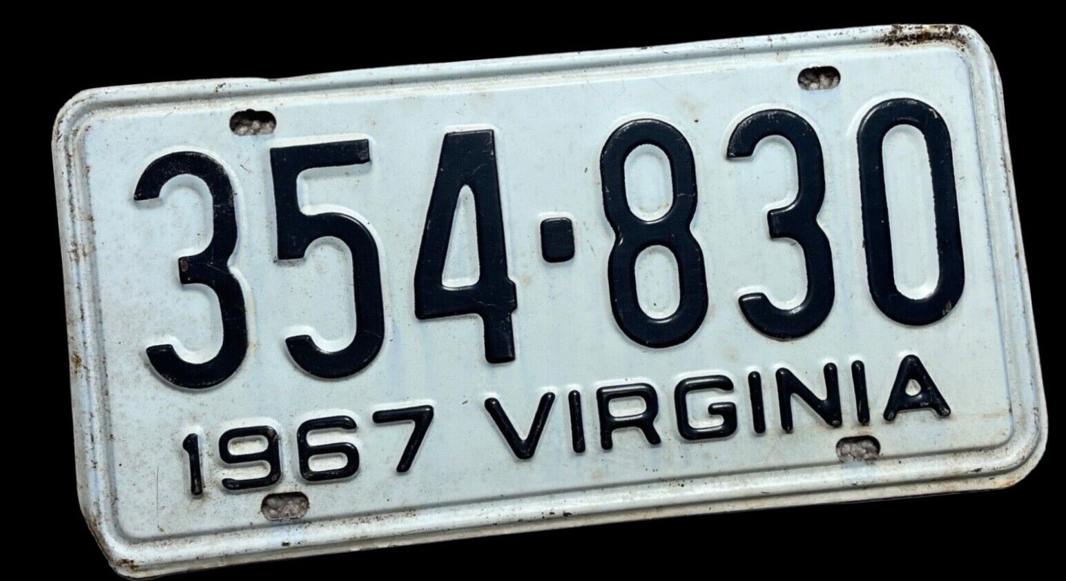 VTG  1967 Virginia 12 x 6 car license plate metal white automobile collectible