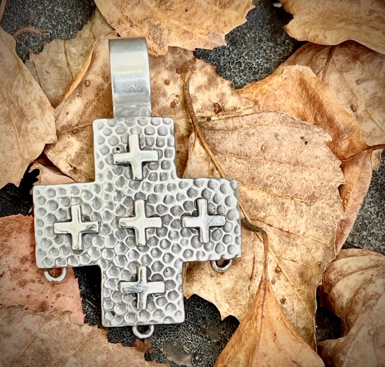 Modern Minimalist Vintage Hand Hammered HEAVY Sterling Silver XL Cross Pendant