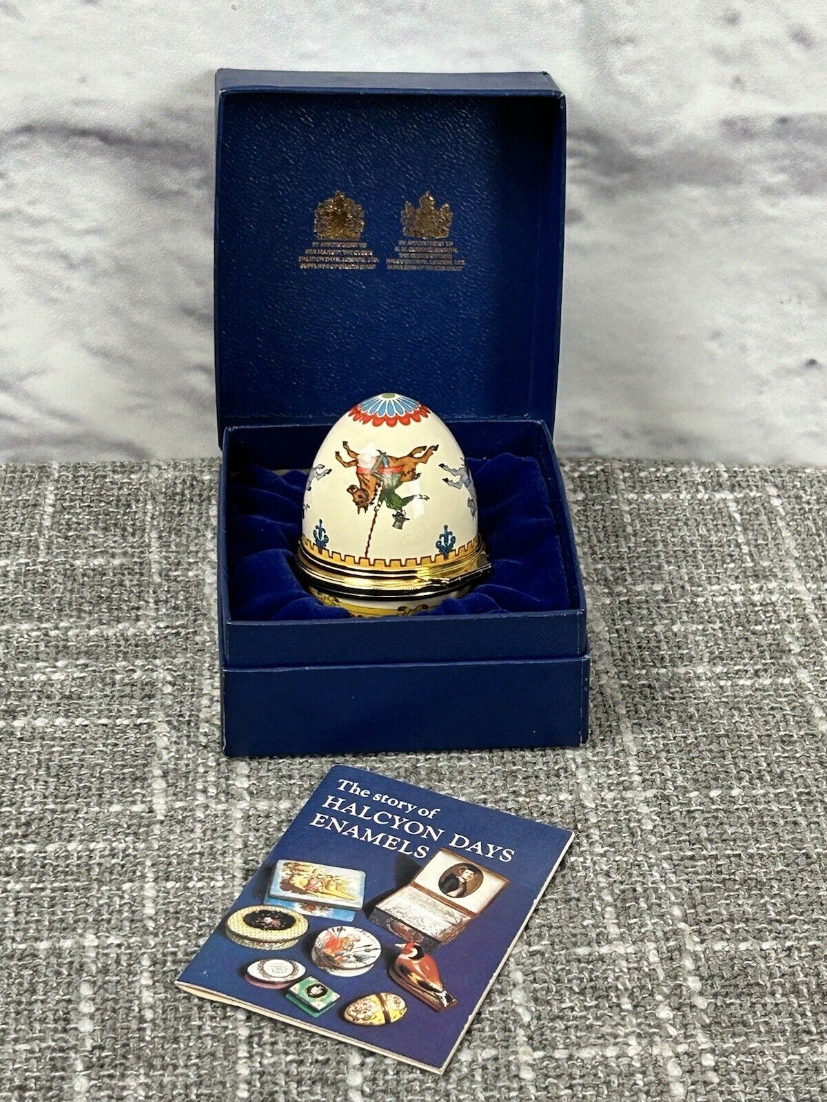 Vintage Halcyon Days Enameled Egg Trinket Box Hinged Carousel Easter 1981