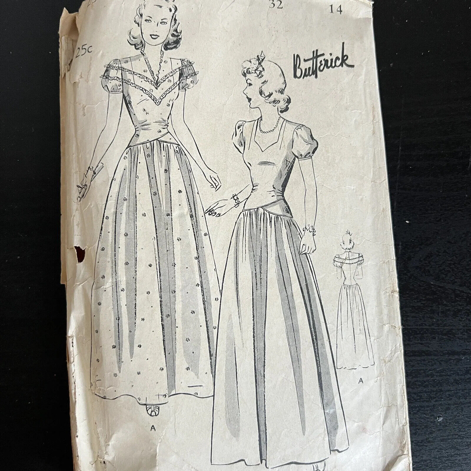 Vintage 1940s Butterick 2234 Criss Cross Bodice Dress Gown Sewing Pattern 14 CUT