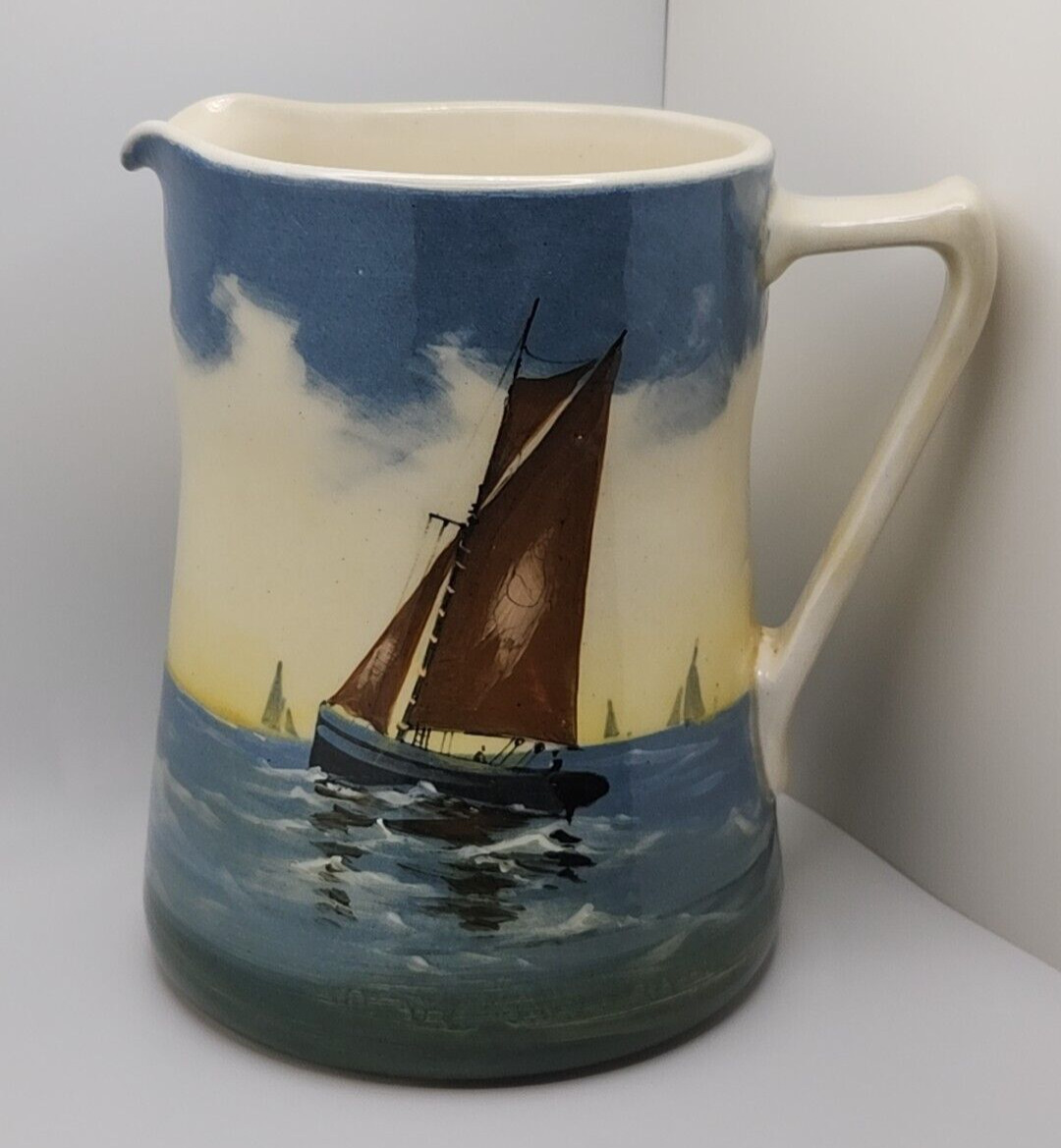 Royal Doulton Hand Painted Ocean Sailing Ship Pitcher Vintage Glossy Finish