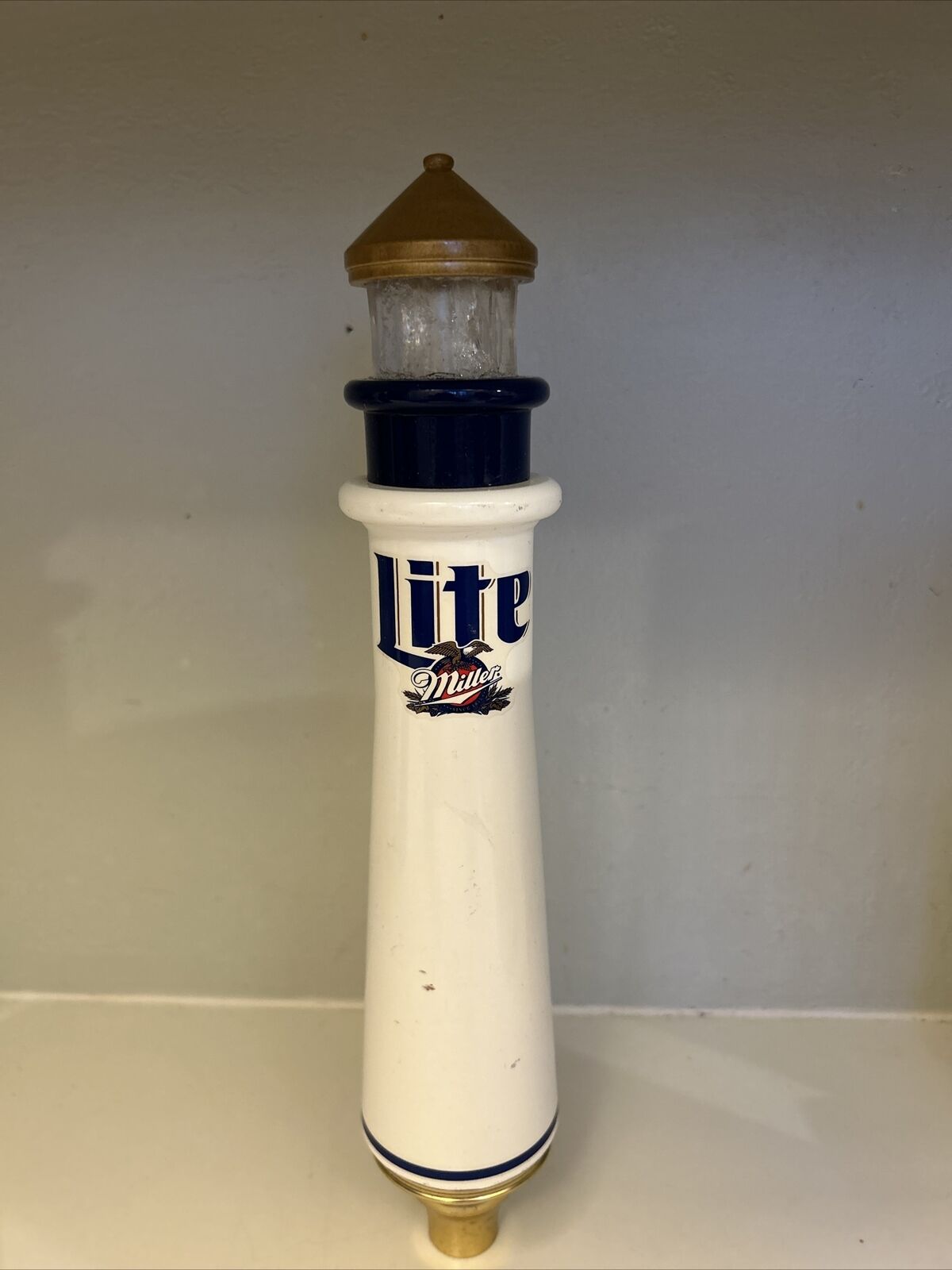 Rare Vintage Miller Lite Working Lighthouse Beer Tap Handle Approximately 12”
