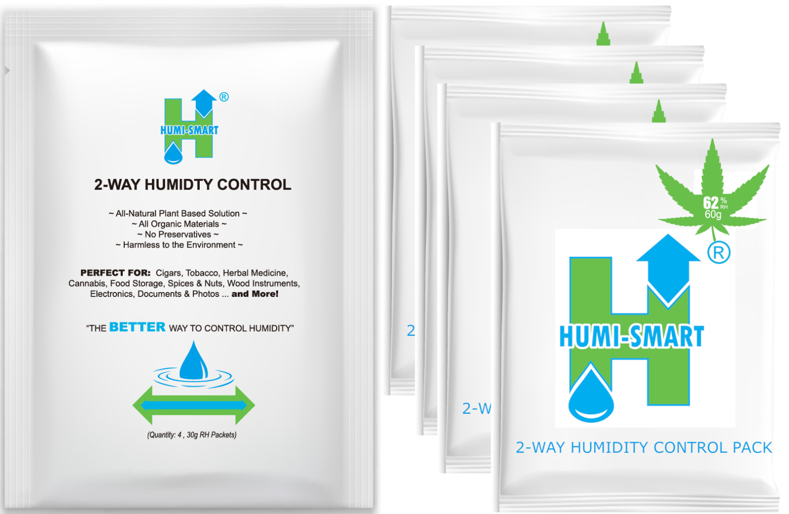 Humi-Smart 62% RH 2-Way Humidity Control Packet – 30 Gram 4 Pack