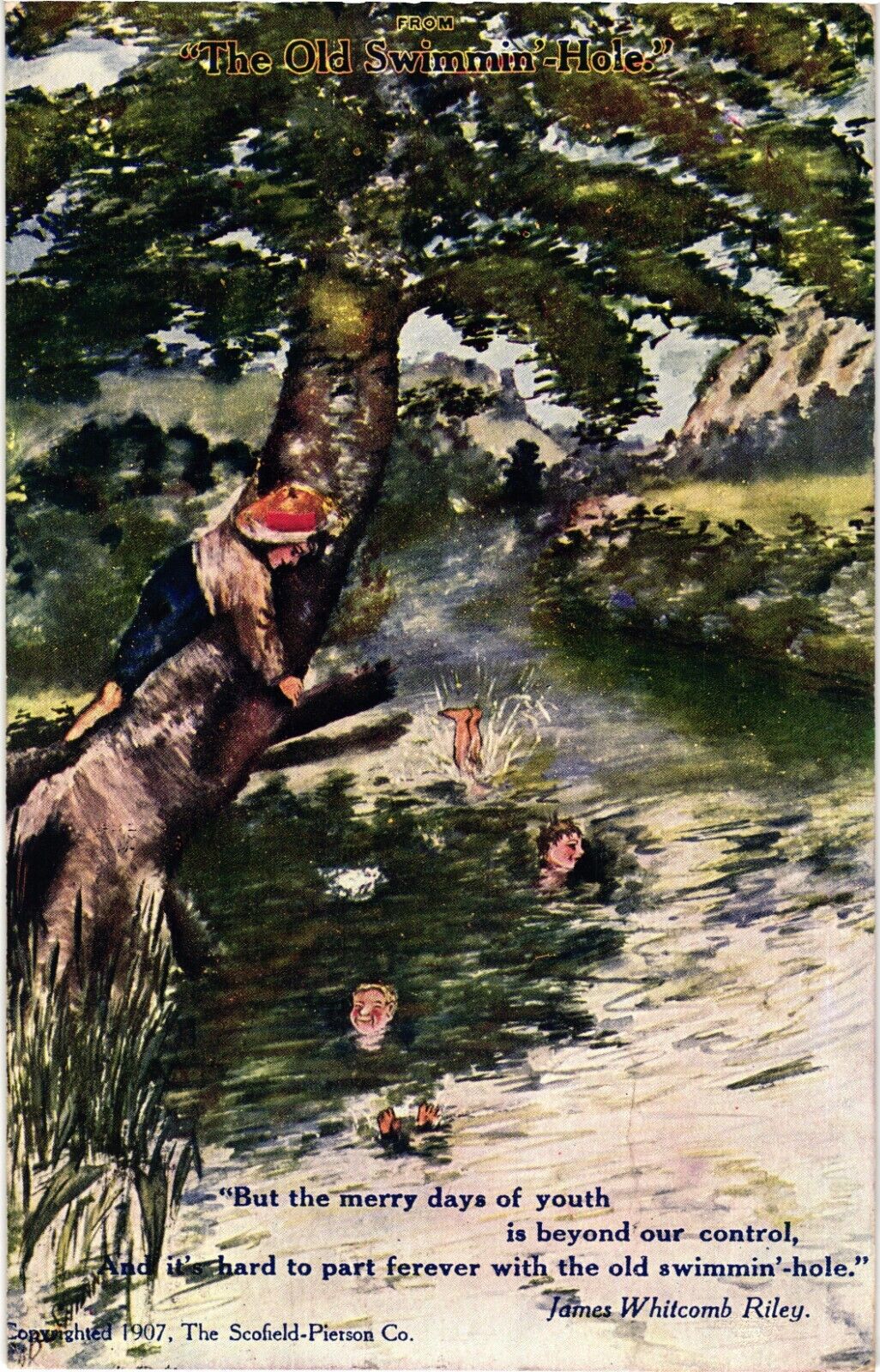 The Old Swimmin\' Hole by James Whitcomb Riley Divided Postcard 1907