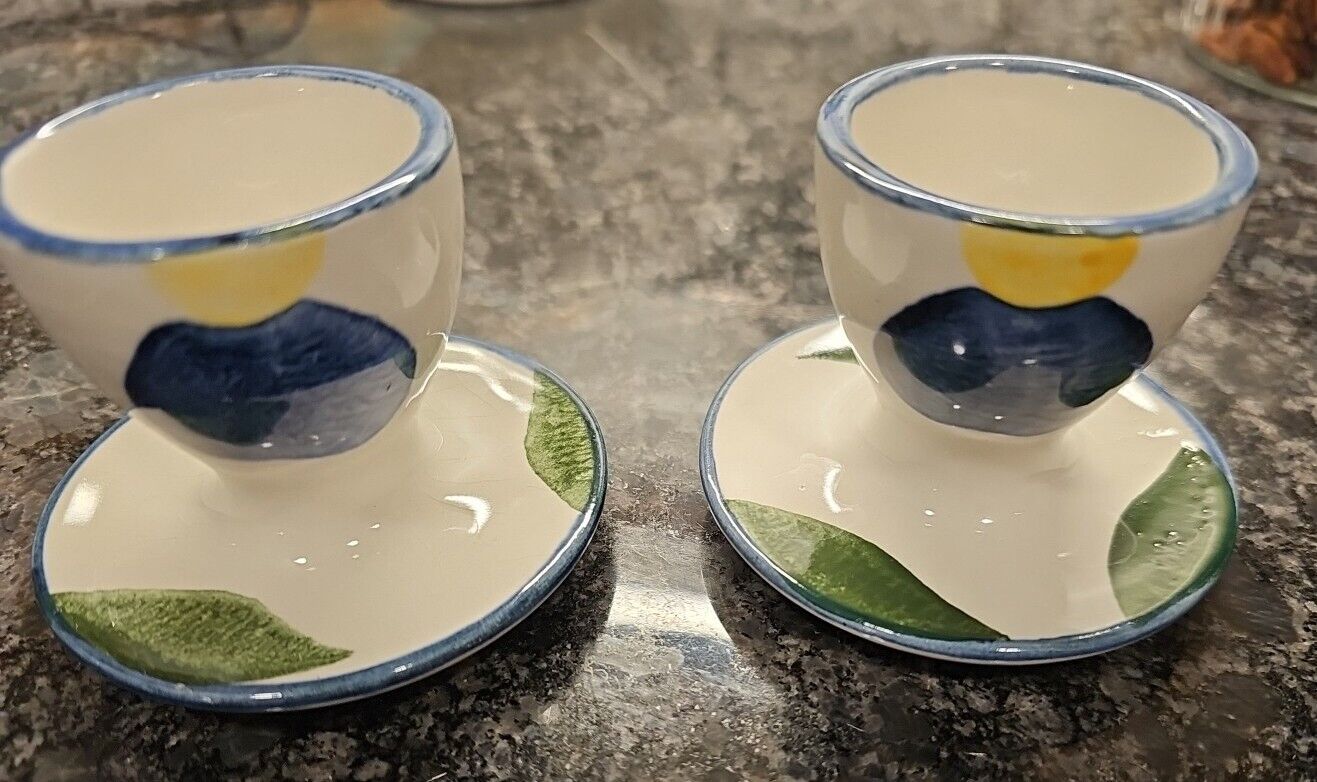 Pair Of Vintage Egg Cups With Attached Saucers Made In England