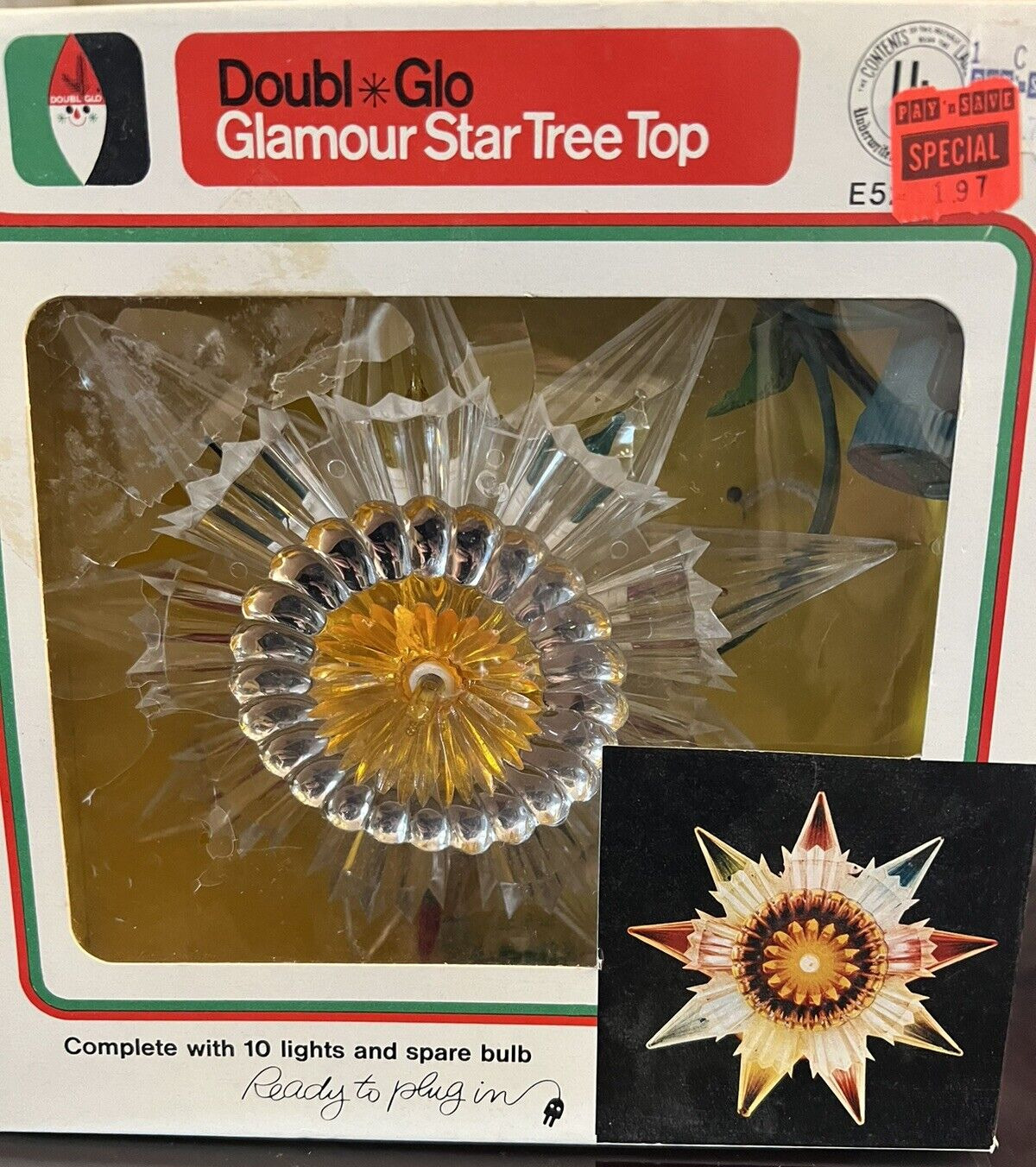 Vintage Glamour Star Christmas Tree Top Topper Star 10 Light Decor Doubl Glo