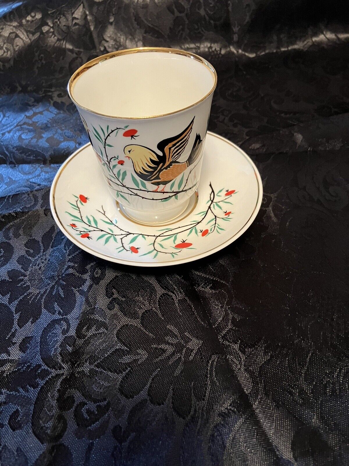 Lomolosov Tea Cup Made in the USSR Dainty Size w/birds SHIPS SAME DAY