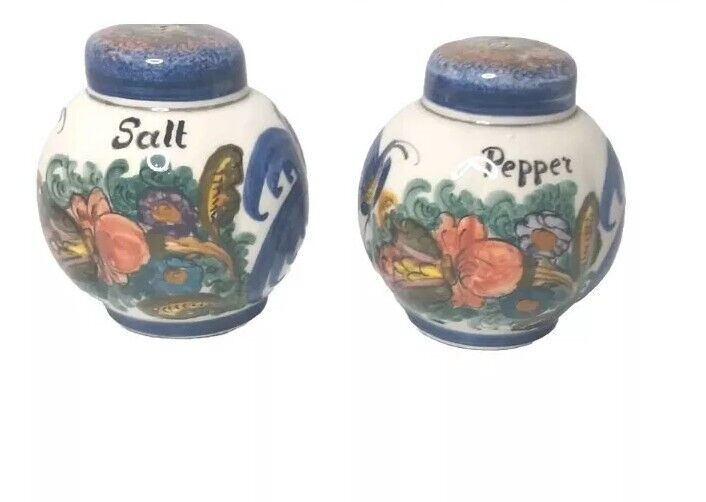 Vintage Ceramic/ Pottery Portugal Salt & Pepper Shakers Hand Painted
