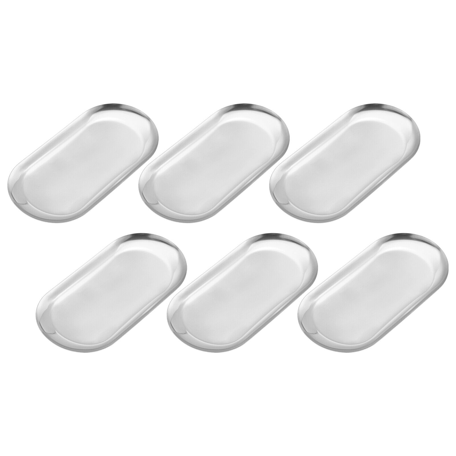 6pcs Stainless Steel Decorative Trays Silver Bathroom Cosmetic Trays (7 Inch)