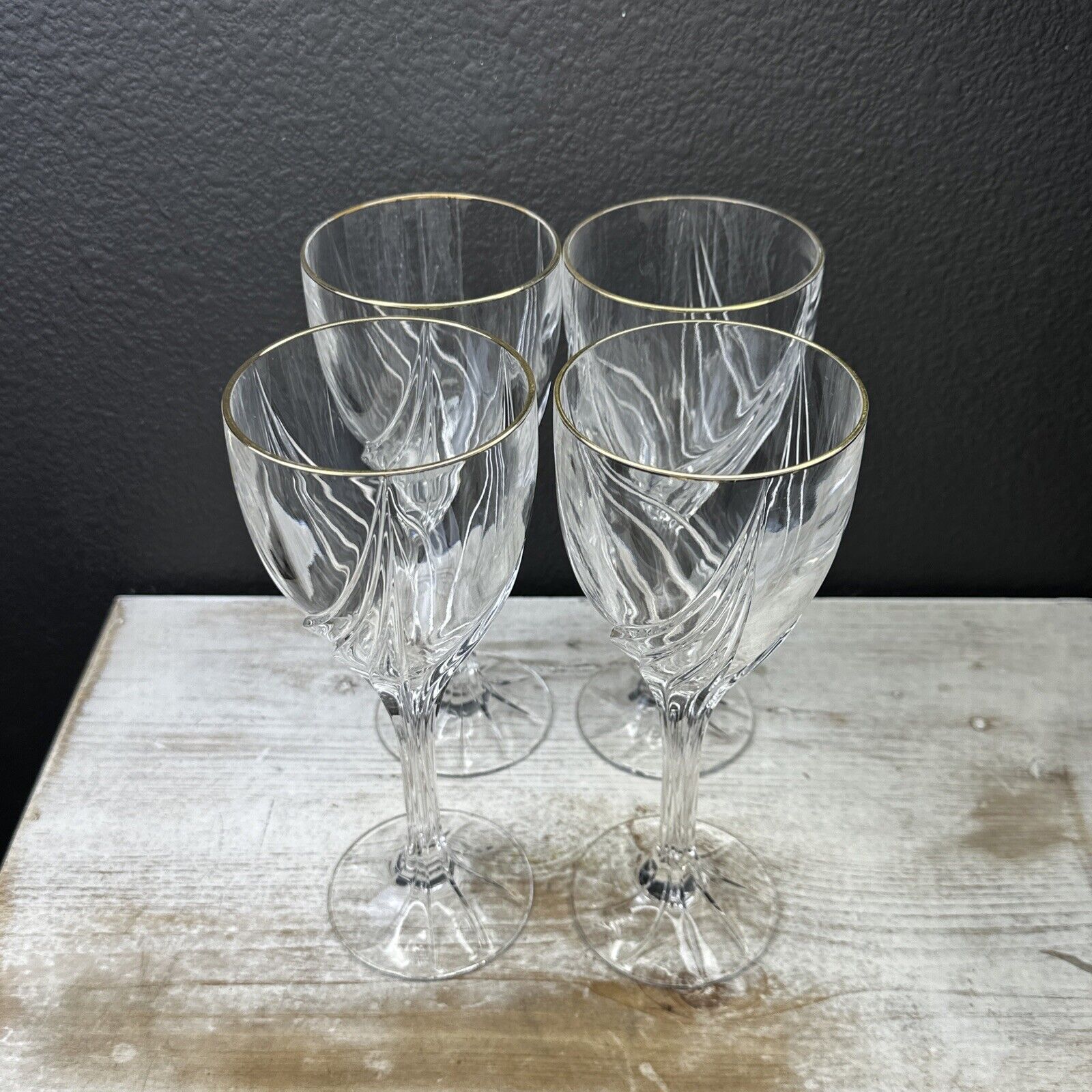 Lenox Crystal DEBUT GOLD Rim Wine Water Glass Goblets 8.25” Heavy
