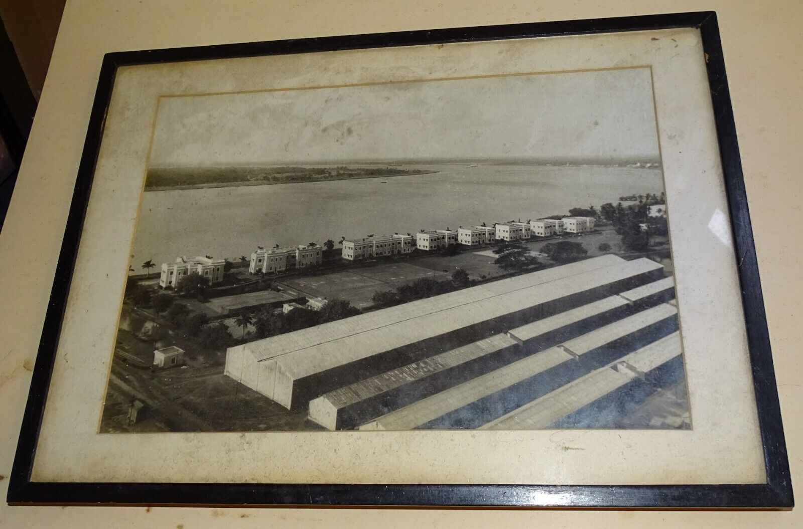 Bengal Calcutta India old framed riverfront photograph as found 1920s