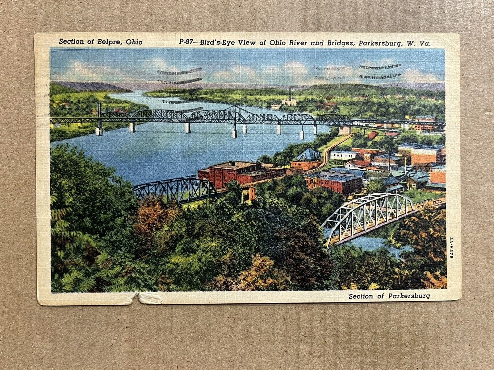 Postcard Parkersburg WV West Virginia Aerial View Ohio River Railroad Bridges
