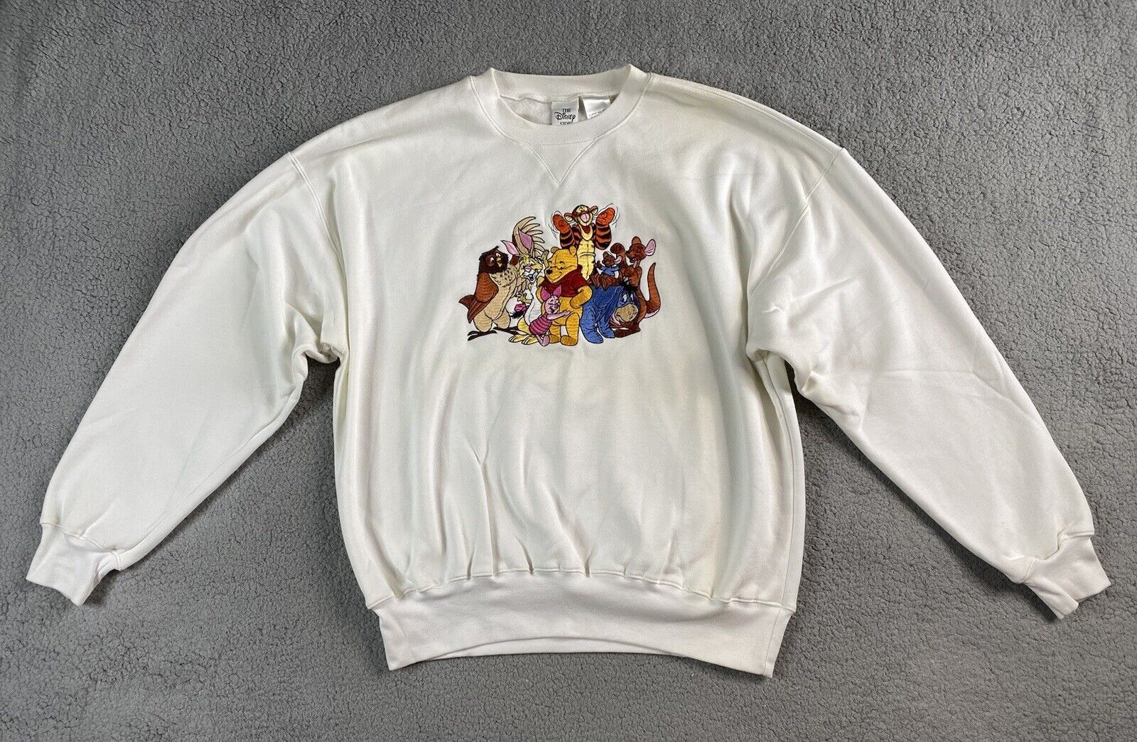 Vintage Disney Store Winnie The Pooh Sweater XL White Sweatshirt Embroidered