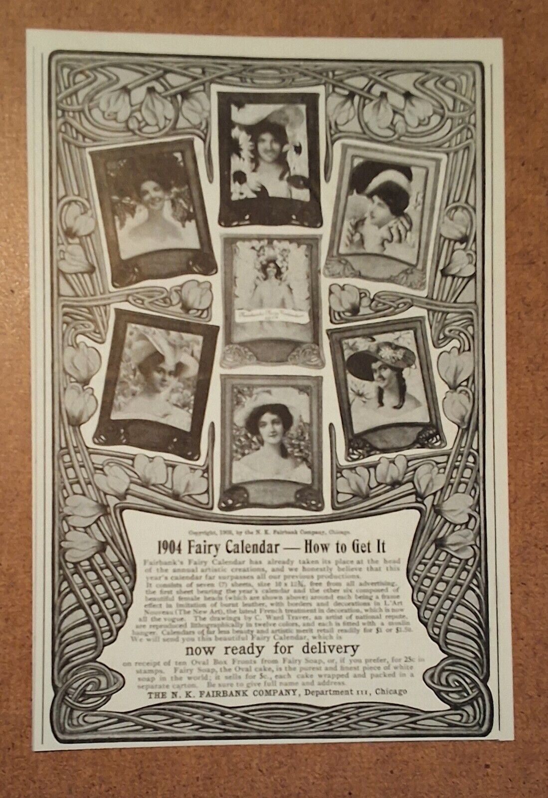 Old Vintage Antique 1904 Fairy Calendar - N. K. Fairbank Co. - 1903 Print Art AD