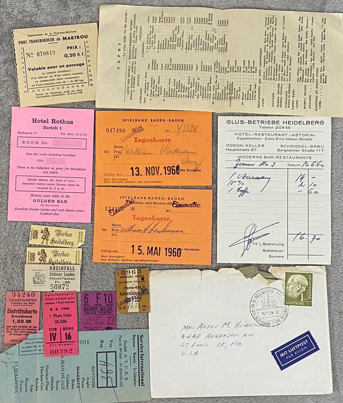 Vintage European Trip Paper Lot 1960 Ticket Stubs Receipts Envelopes