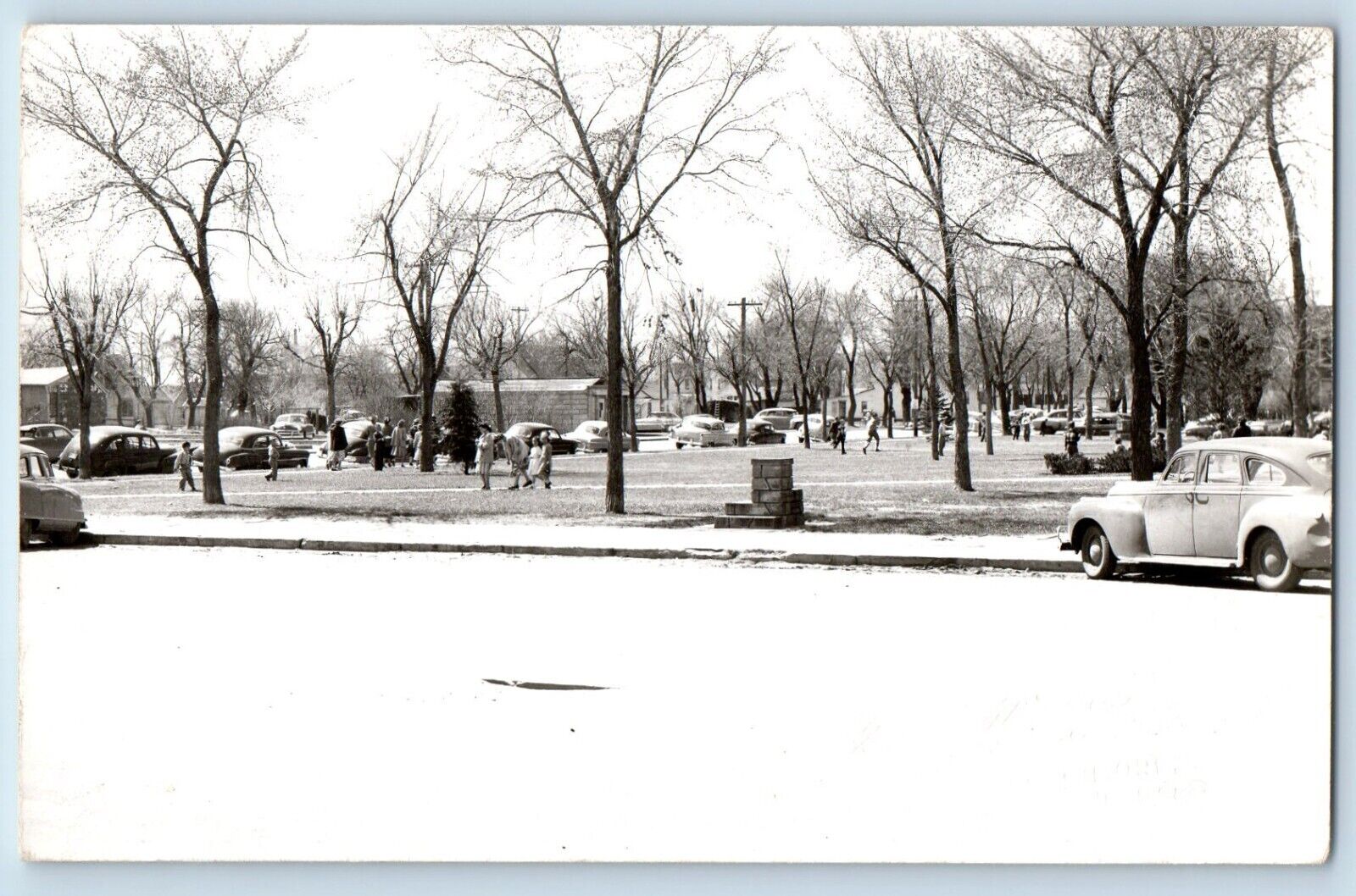 Larimore North Dakota ND Postcard RPPC Photo Bode Cars Park Scene c1950\'s