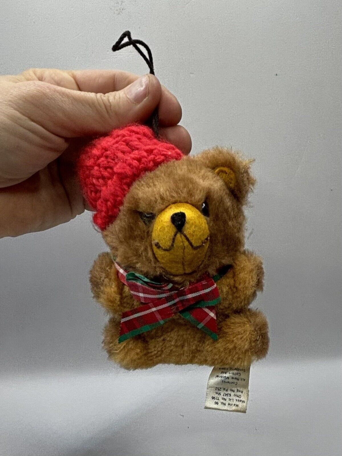 Hallmark Vintage Christmas Ornament Plush Teddy Bear In Bow Tie