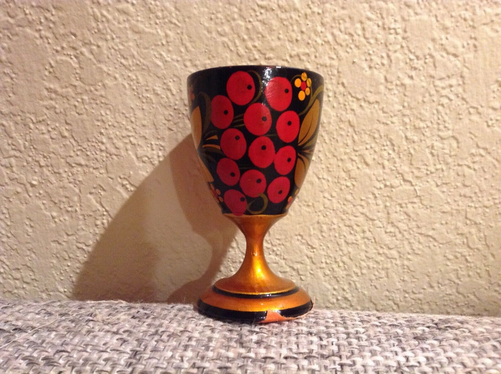 Vintage Russian USSR Hand Painted Wooden Khokhloma Shot Glass