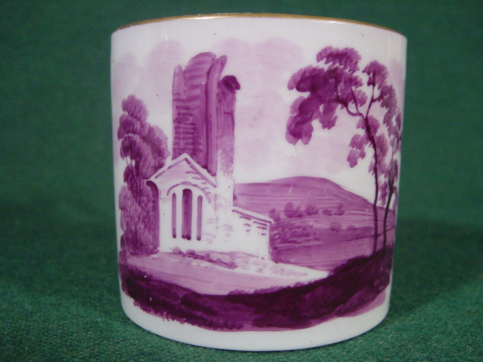 Machin Pattern 241 Coffee Cup Purple Handpainted Ruins Antique Porcelain c1815