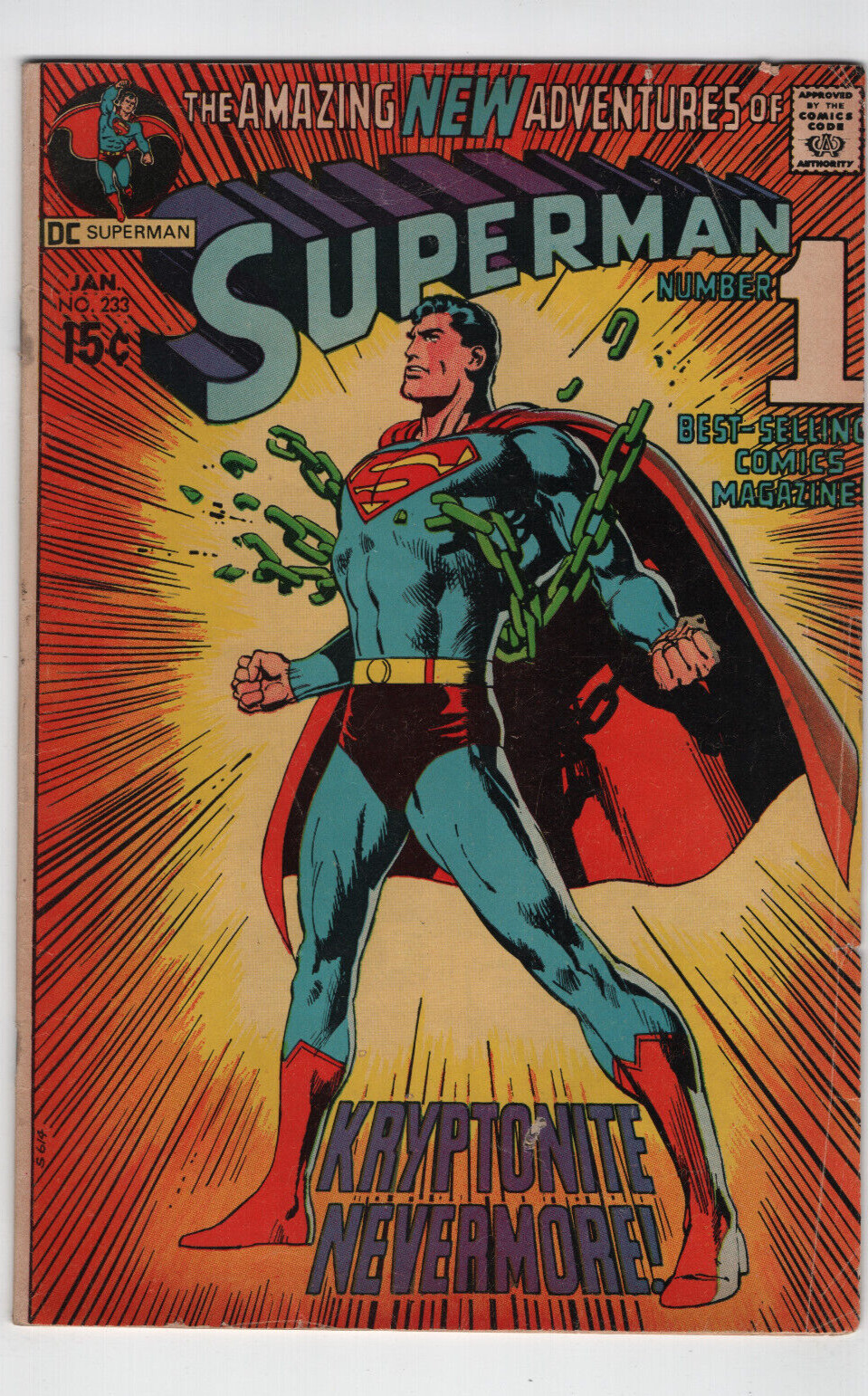 Superman #233 Iconic Neal Adams Cover Kryptonite Nevermore 1971 DC Comic