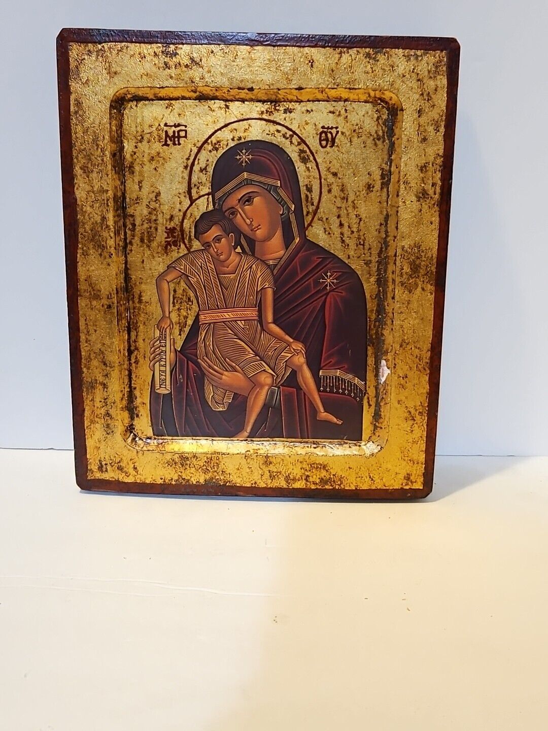Greek Russian Orthodox Handmade Wood Icon Our Lady Glykofiloussa 02 12.5x10cm