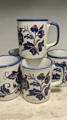 5 MCM Vintage Cobalt Blue Brown Floral Coffee Mug National Silver Co Japan