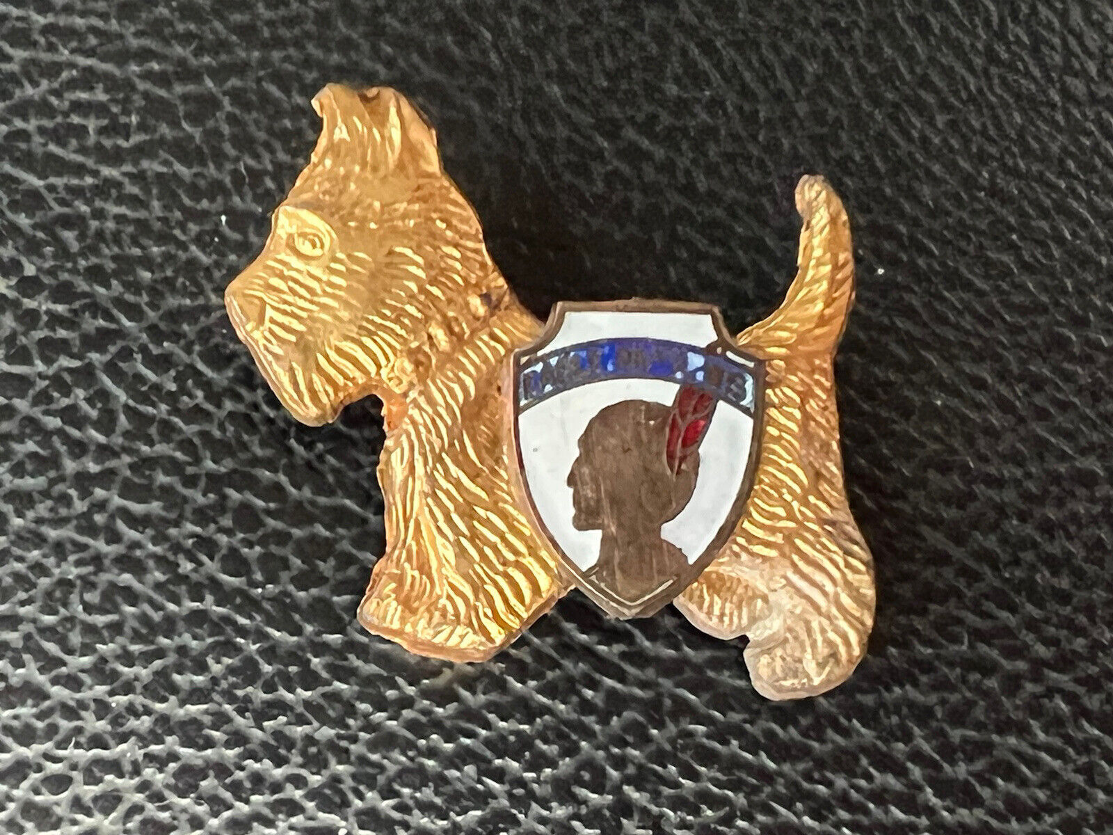 VTG Eagle River WI Scottie Dog Figure & Enamel Shield Coat Arms Pin Brooch 1.25
