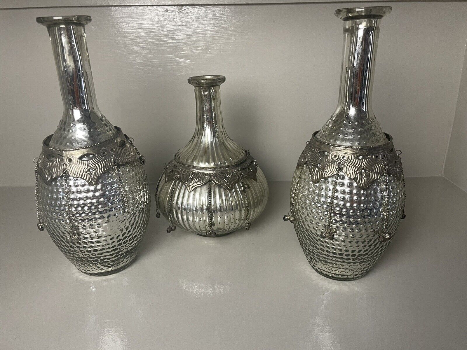 Pier 1 Imports Silver Mercury Glass Set Of 3 Bottles Home Decor