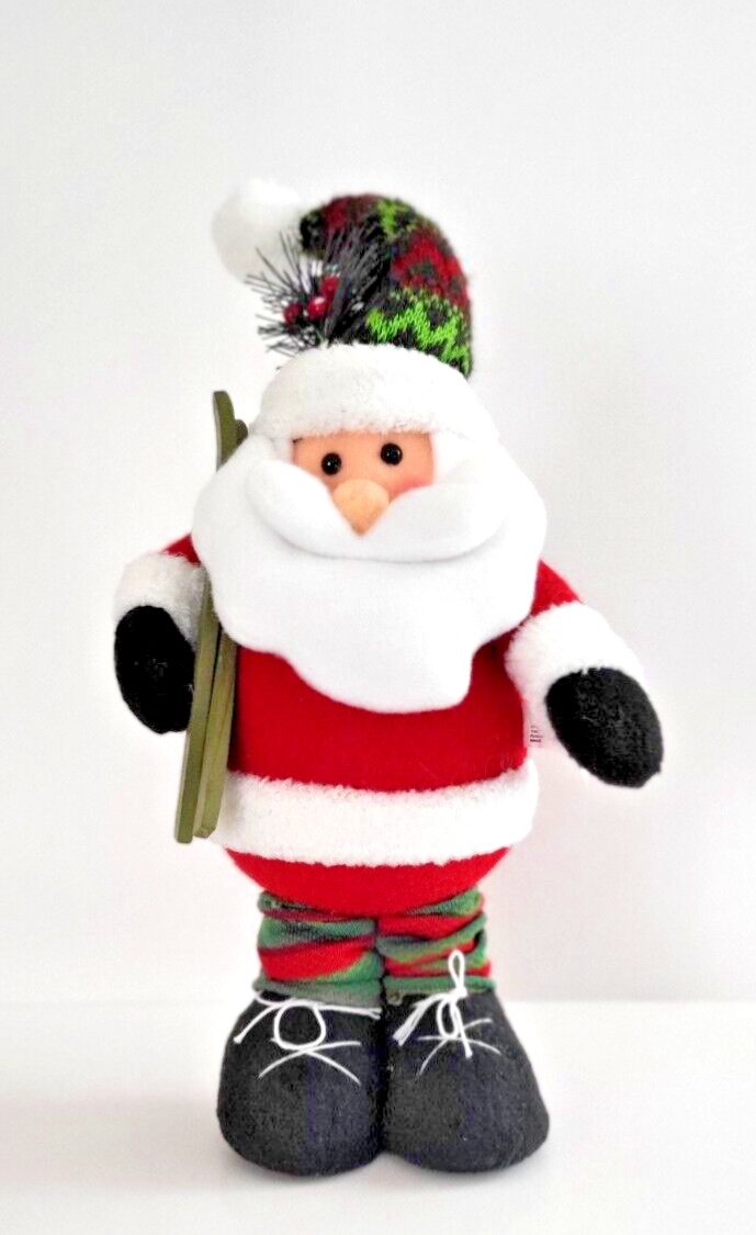 Santa Claus with Skis Christmas Felt, Material, Wood, Holly 14\
