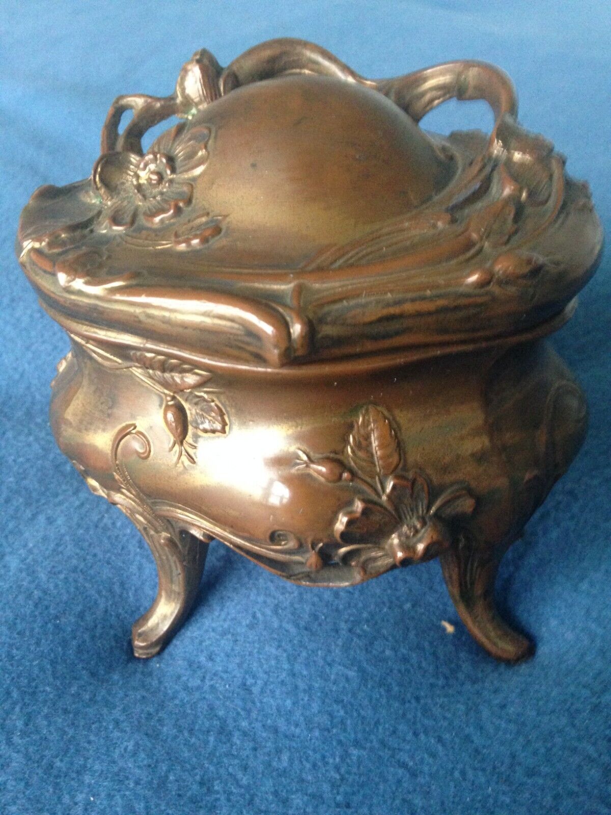 Vintage Antique Brass Bronze Trinket Box Footed Very Good-No nicks or dents-nice
