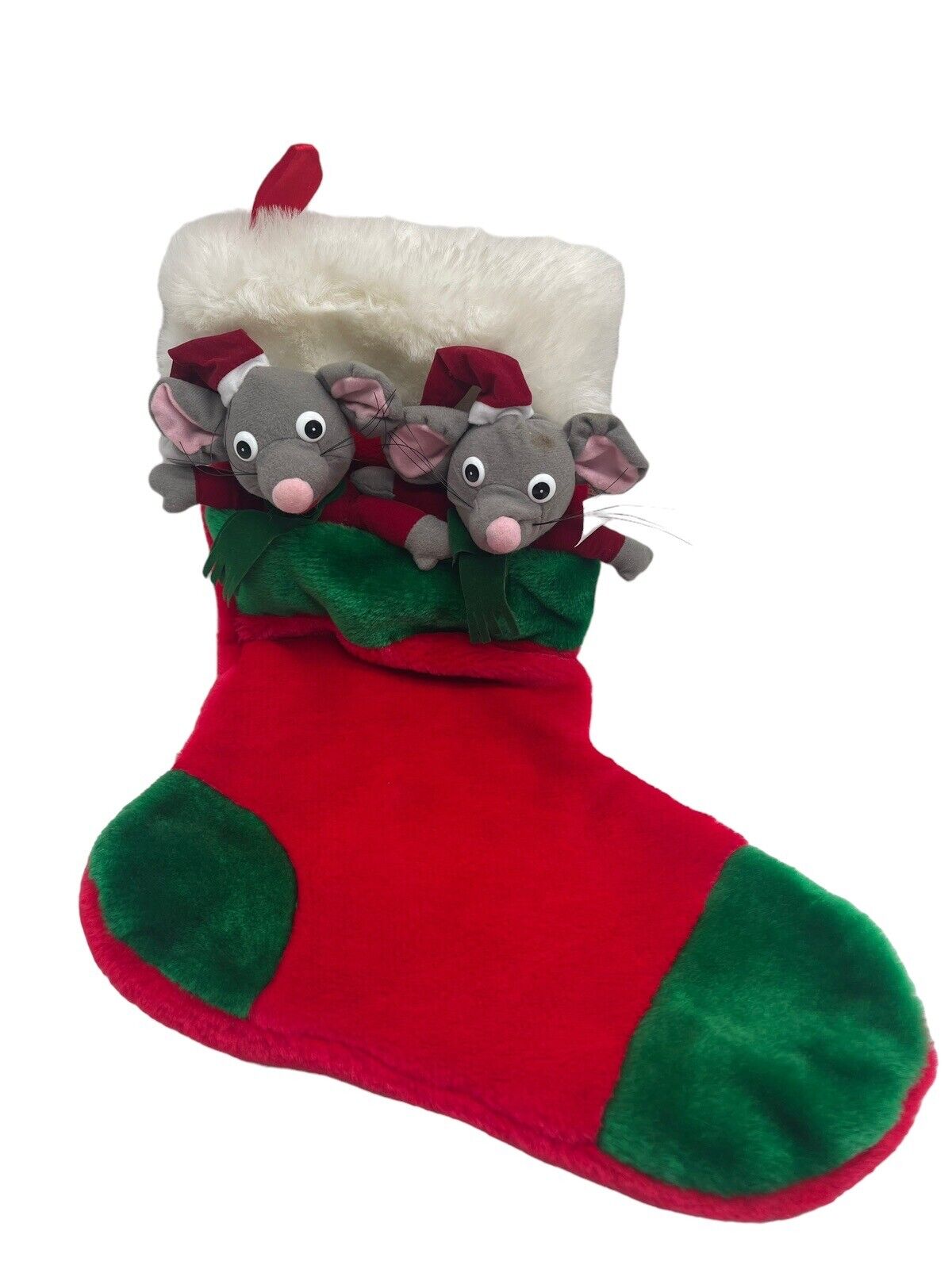 Vintage 80s 90s Plush Twin Mice Christmas Stocking Mouse Holiday