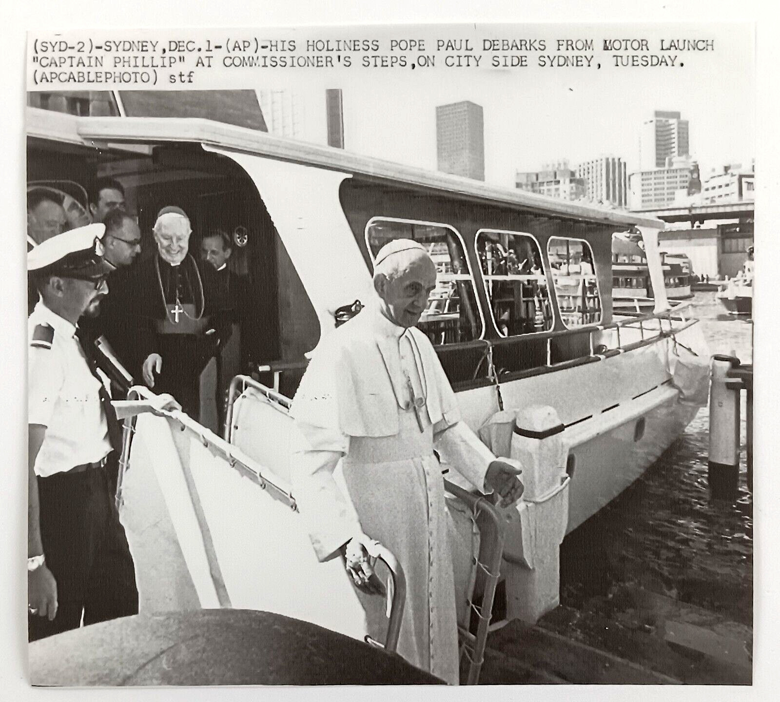 1970 Pope Paul VI Sydney Australia Ferry Boat Catholicism Vintage Press Photo