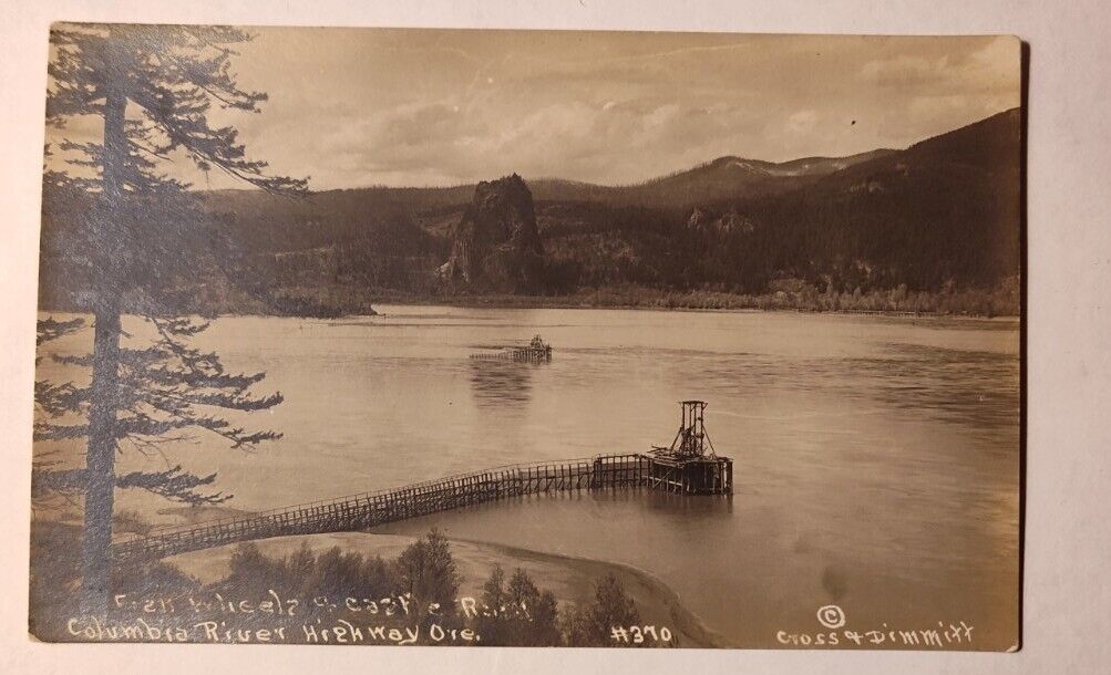 Castle Rock & Fish Wheel Columbia River Highway Oregon RPPC Real Photo Postcard