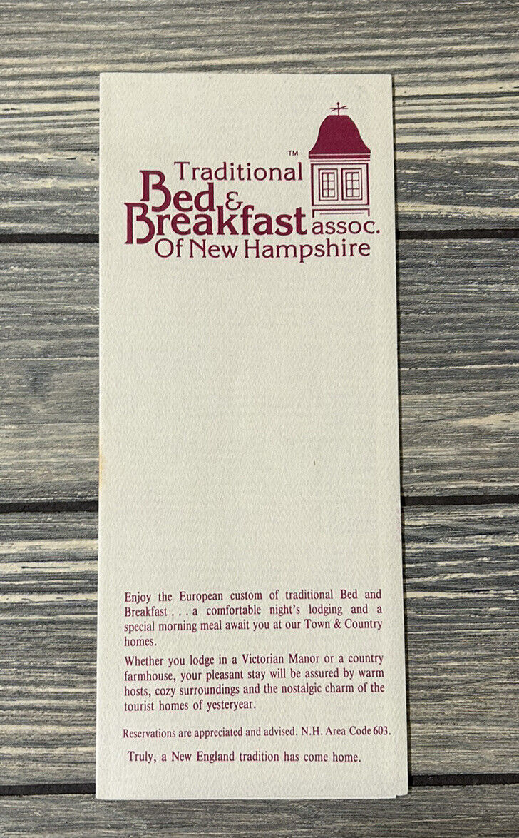 Vintage Traditional Bed & Breakfast Assoc. Of New Hampshire Brochure Pamphlet