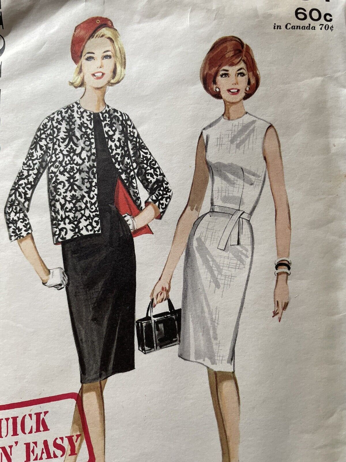 Vintage 60\'s Butterick 2631 EASY SLIM SHEATH DRESS & JACKET  Sewing Pattern Miss