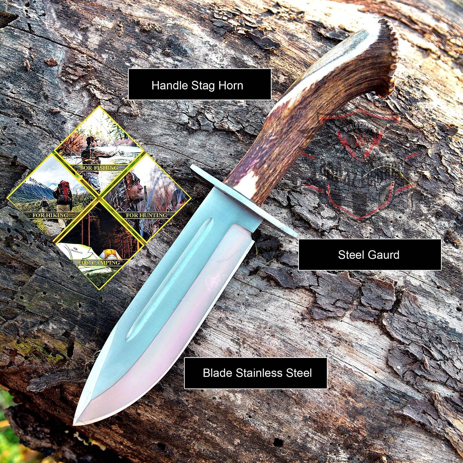 Handmade D2 Steel STAG/ANTLER Handle Large Bowie Knife Fixed Blade