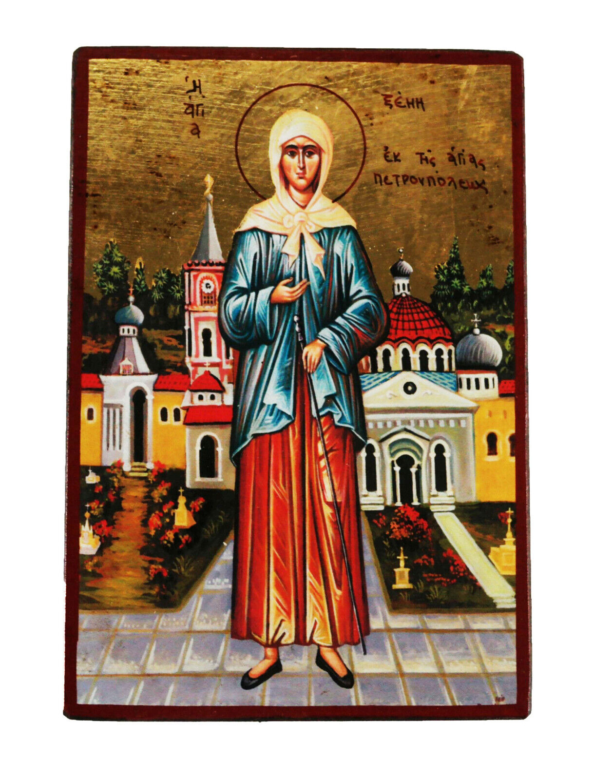 Greek Russian Orthodox Handmade Wooden Icon Saint Xenia of Petersburg 19x13cm