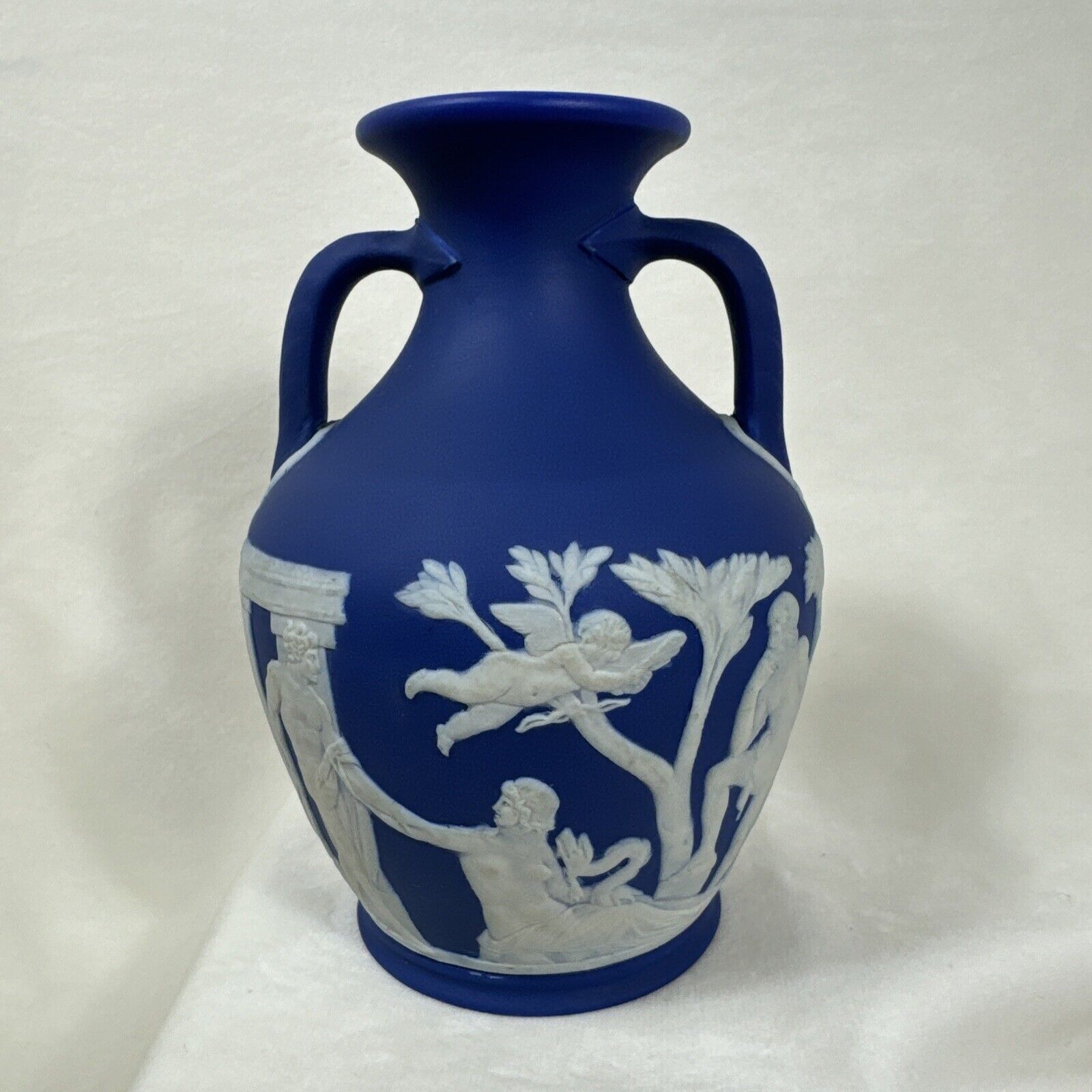 Antique Dark Blue Jasperware Wedgwood Portland Vase 5” AS-IS See Description