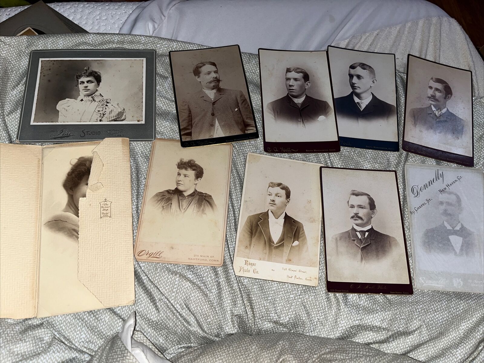 Lot: 10 Antique Cabinet Card Portraits from Connecticut: Manchester New Haven