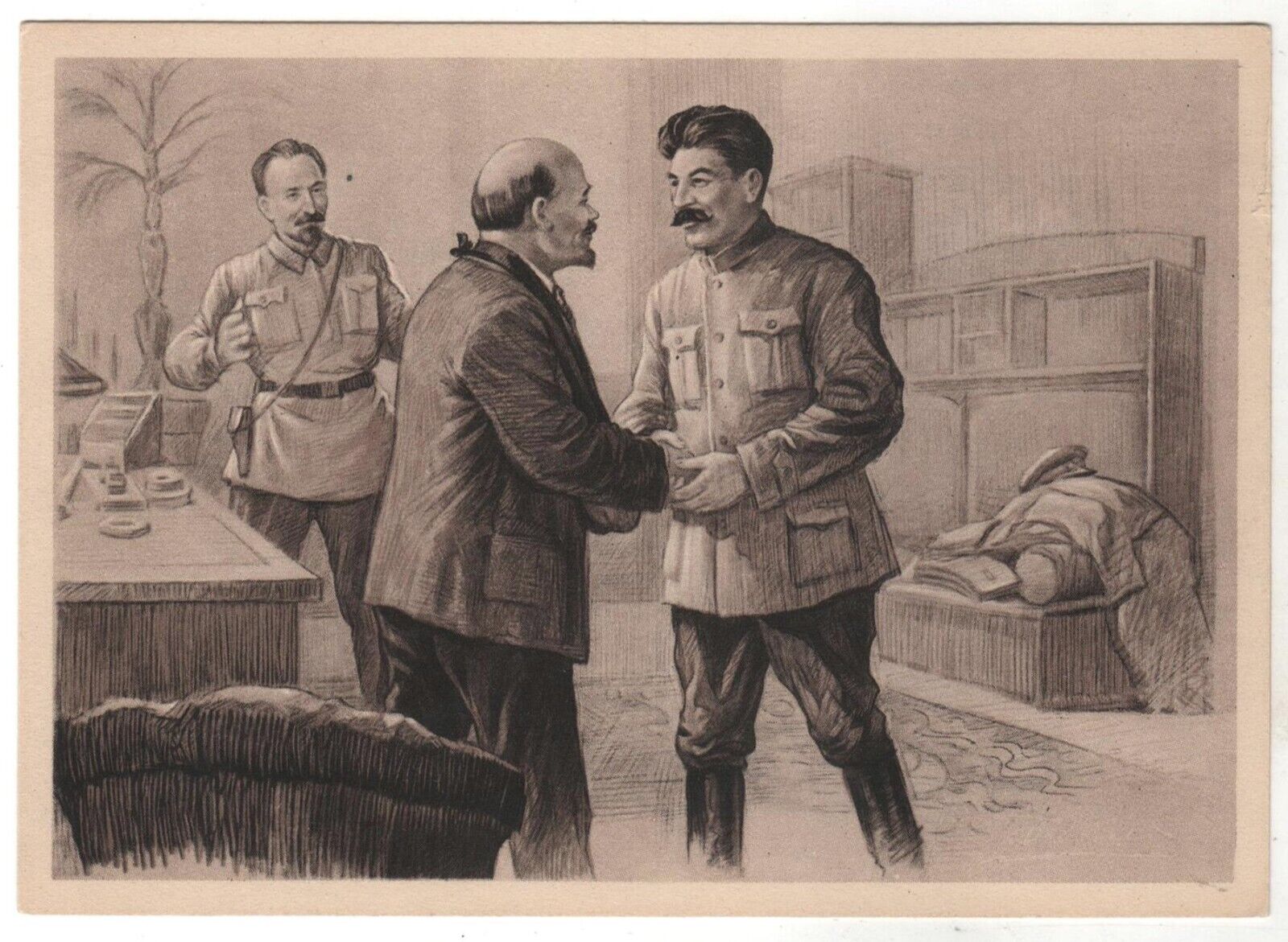 RARE STALIN, LENIN Dzerzhinsky Communist Propaganda OLD Soviet Russian Postcard
