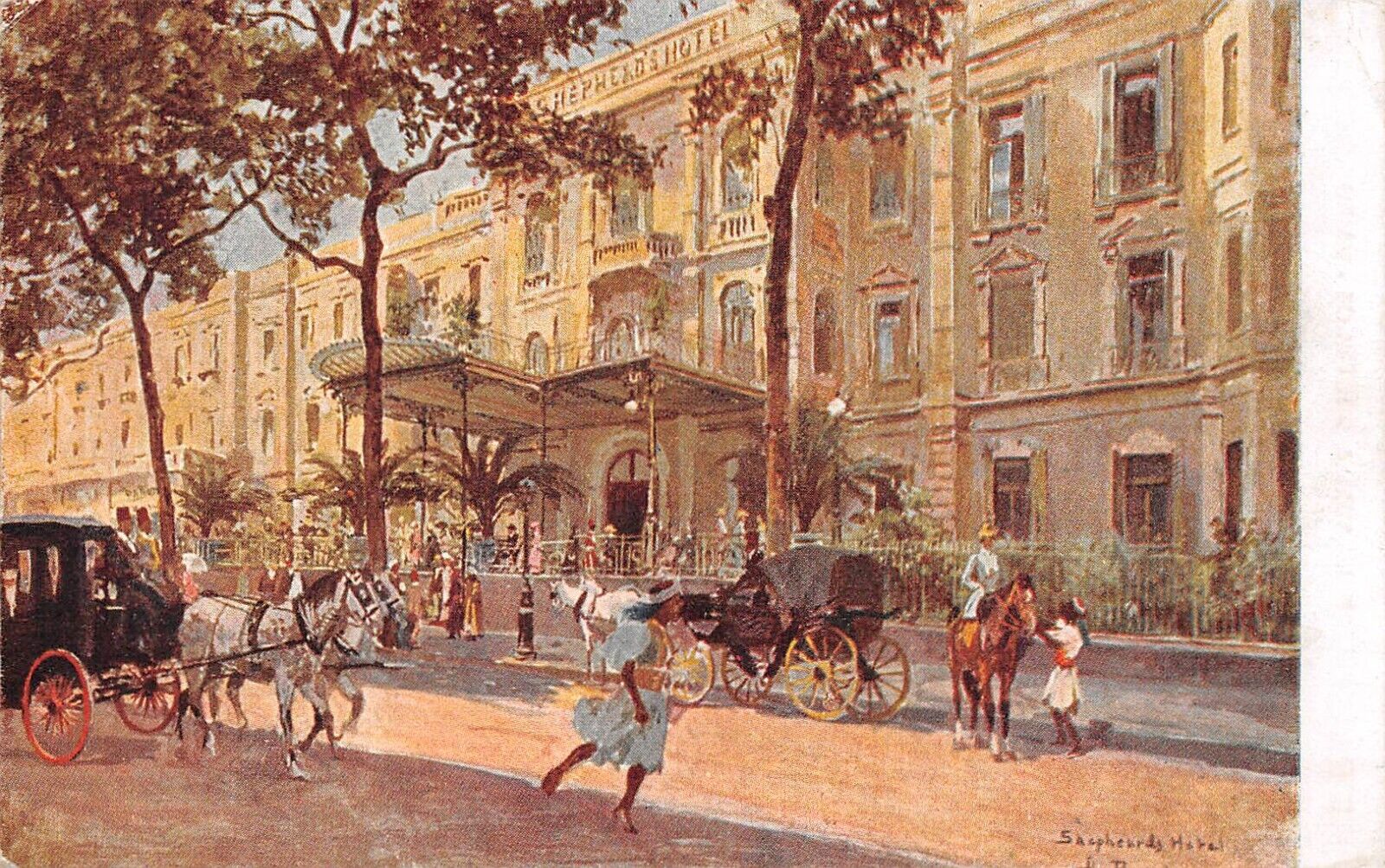 POSTCARD EGYPT CAIRO SHEPHERD\'S HOTEL ANIMATED SCENE c 1919