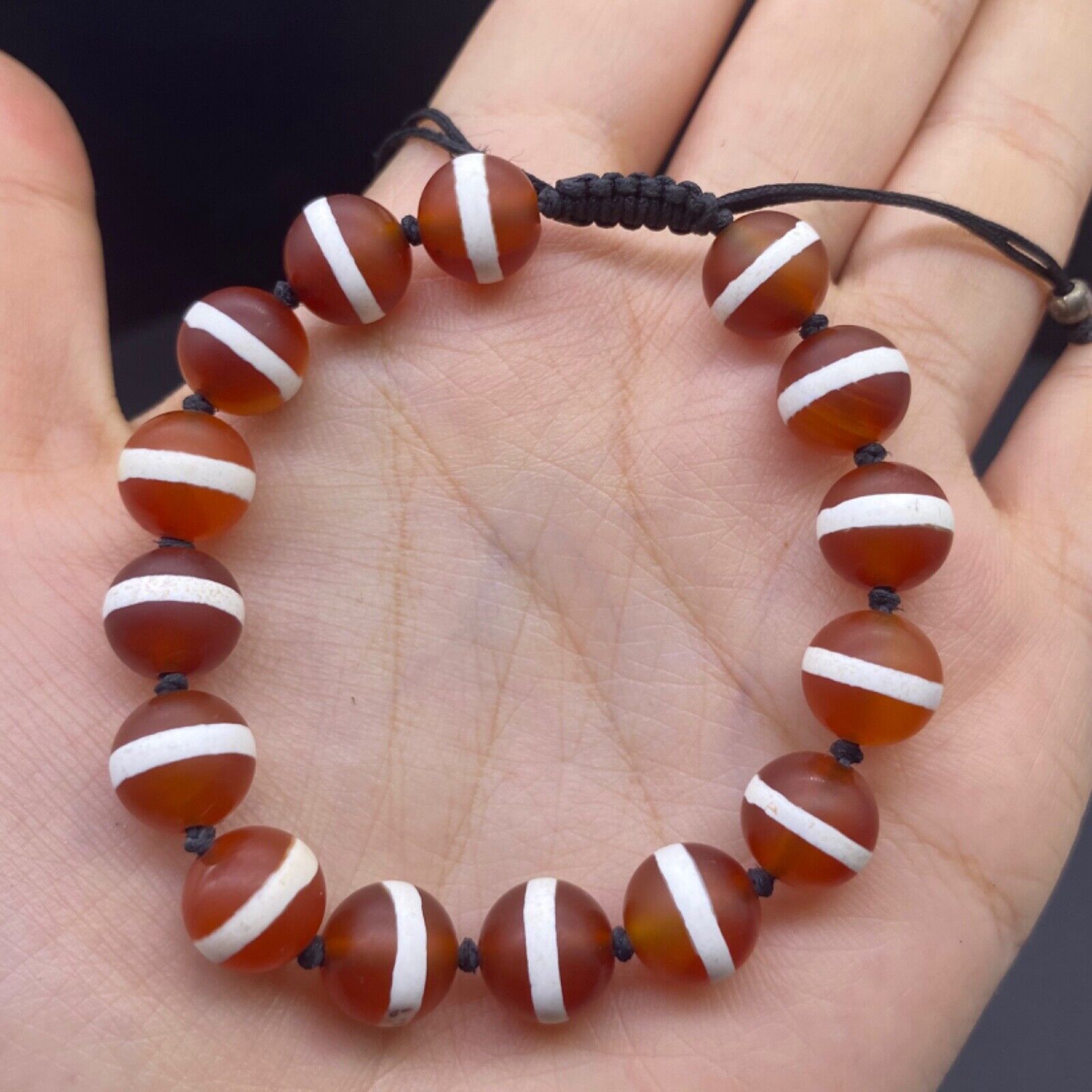 Old Ancient Antique Old Indo Tibetan Banded Agate Beads Bracelet