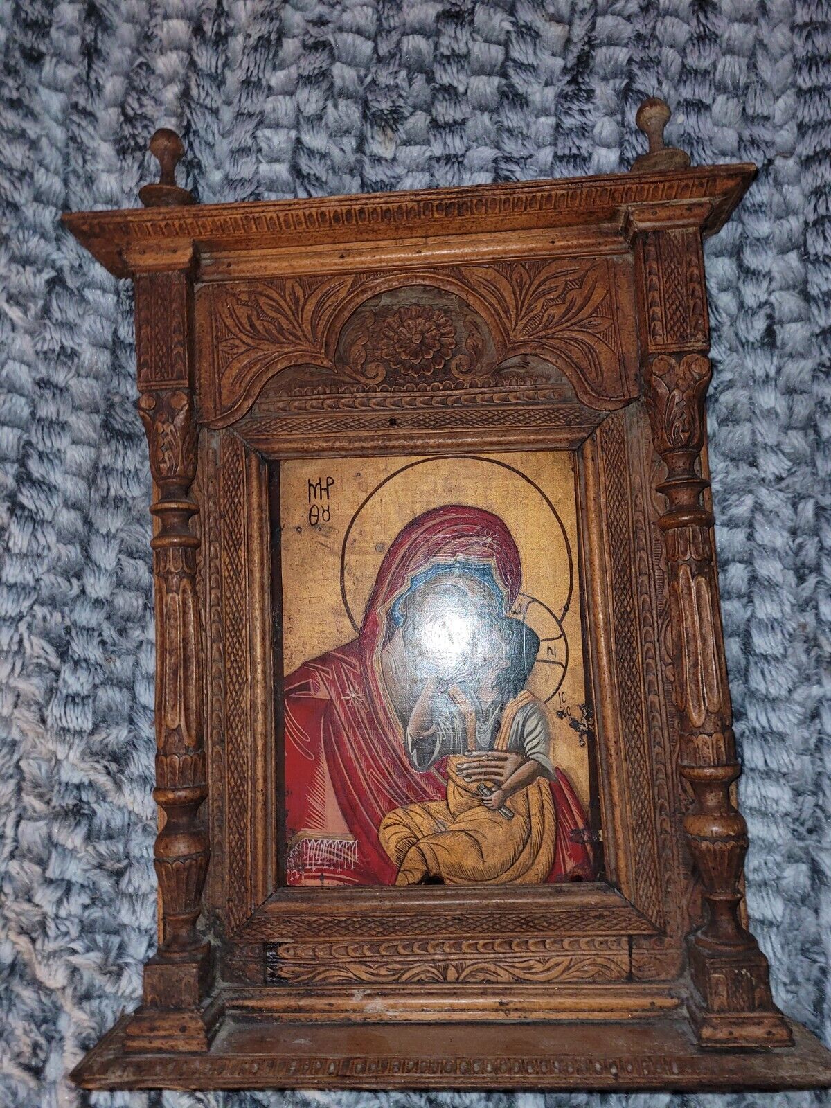 🔥 circa 17th c. Antique Russian Orthodox Icon Painting, Virgin Mary & Jesus