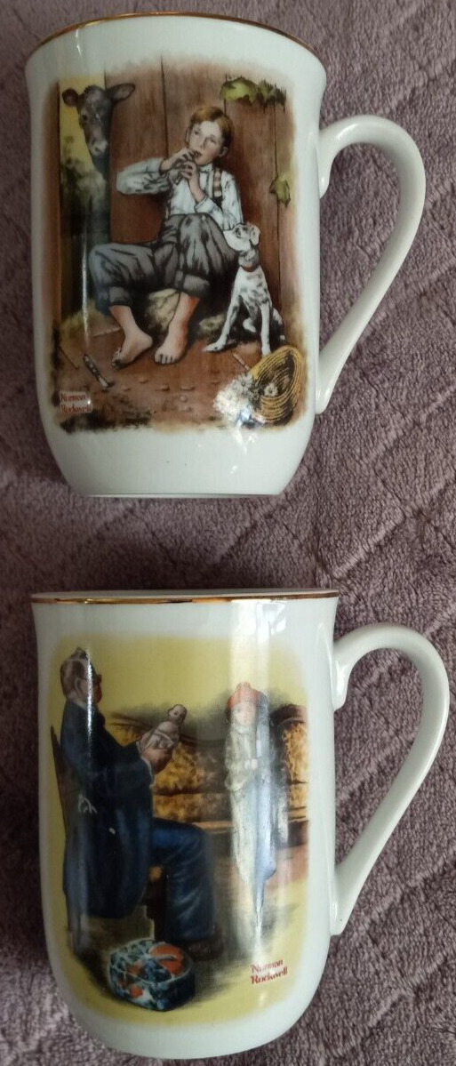 Vintage 1982 Norman Rockwell Museum Coffee Tea Mug Cup 8 0z Set of 2