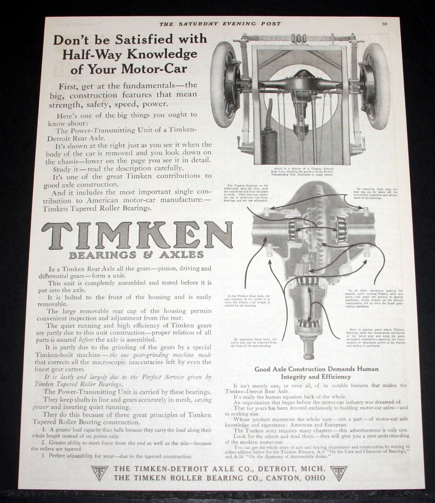 1912 OLD MAGAZINE PRINT AD, TIMKEN BEARINGS & AXLES FOR YOUR MOTOR CAR, KNOW