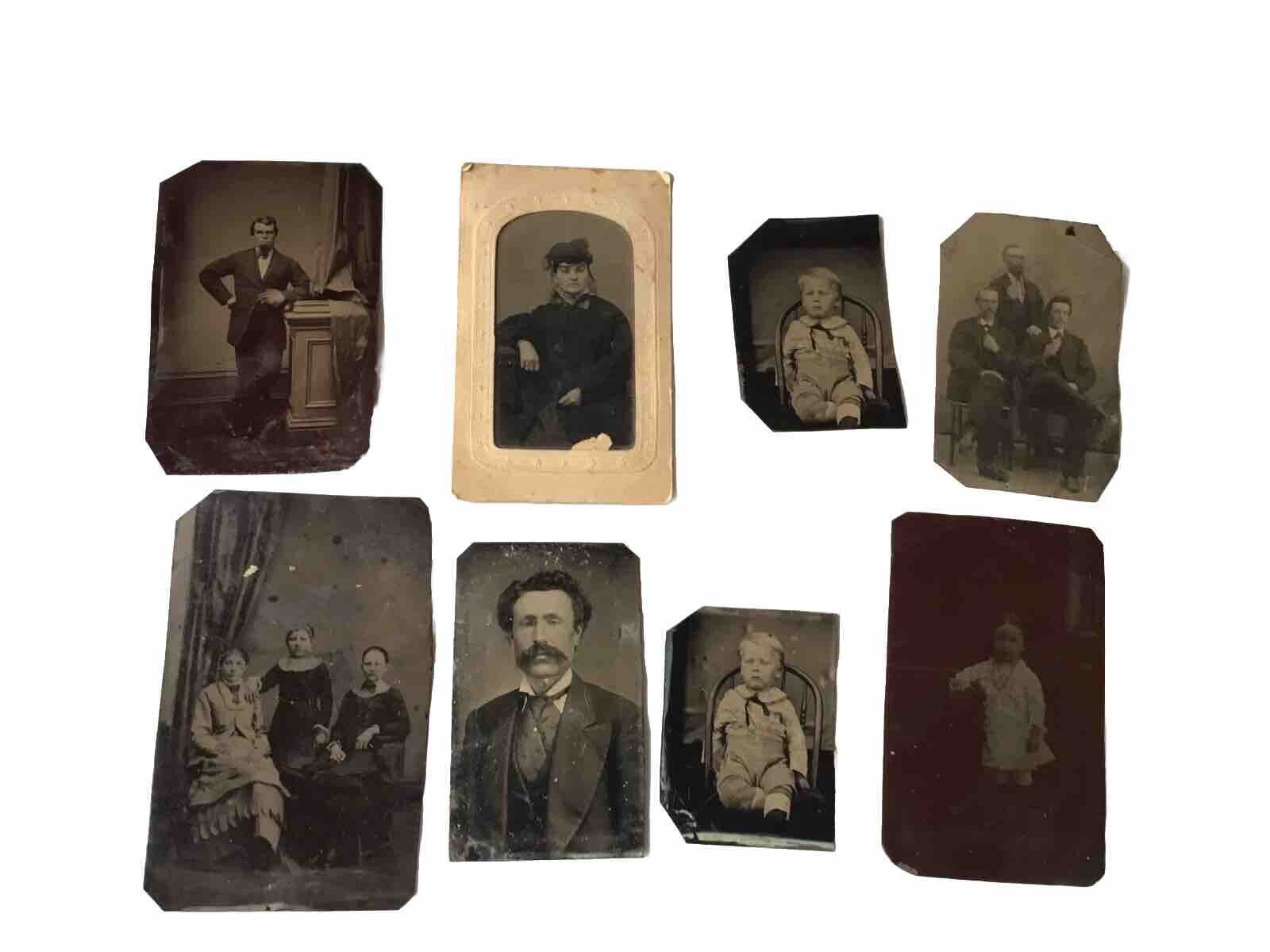 Antique LOT OF 8 Men & Women Tintype Pictures