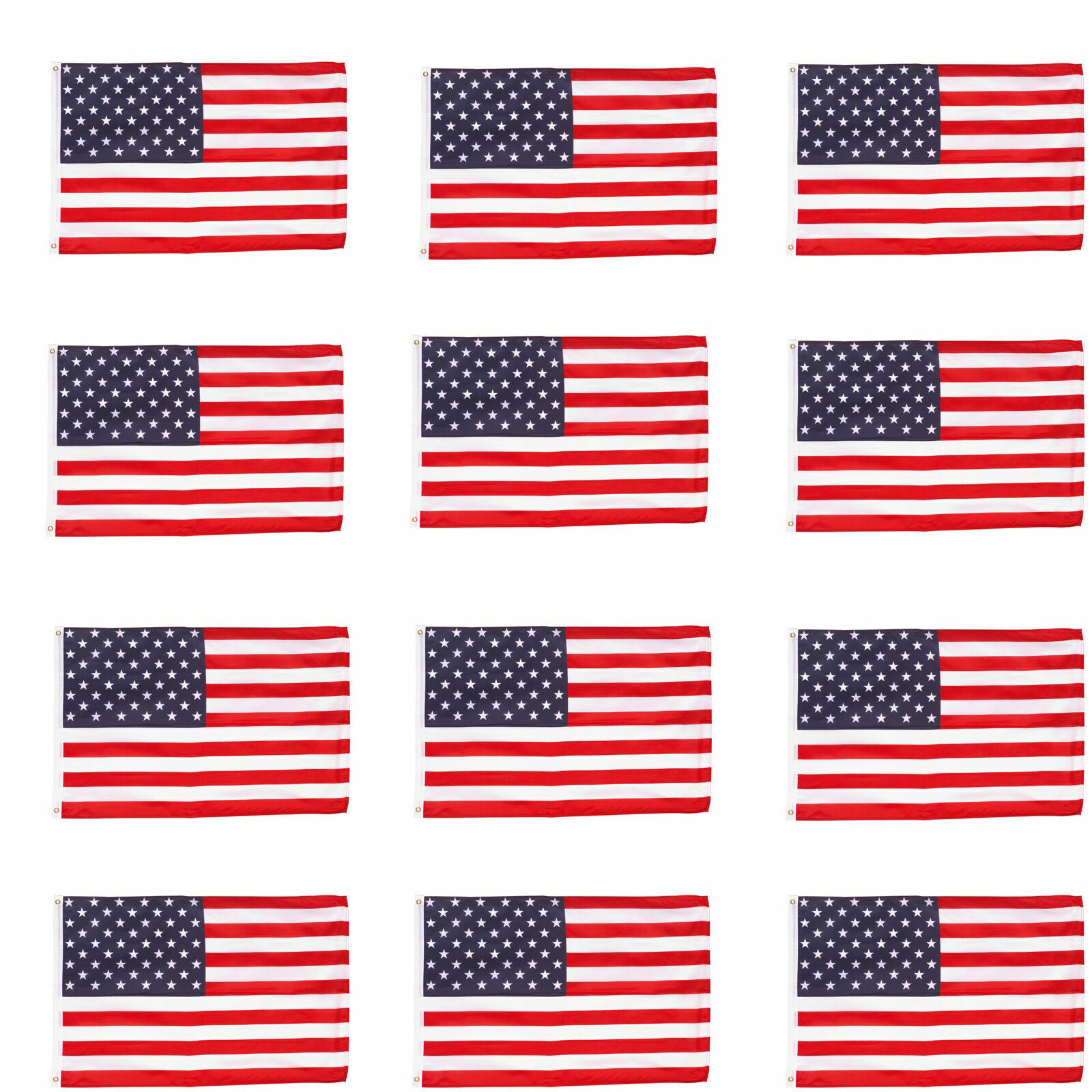 Wholesale lot 12 3' x 5' ft. USA US American Flag Stars Grommets United States